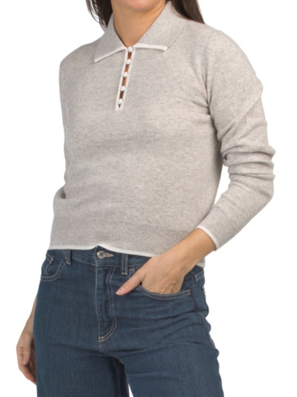 WHITE + WARREN Cashmere Tipped Quarter Button Sweater Polo